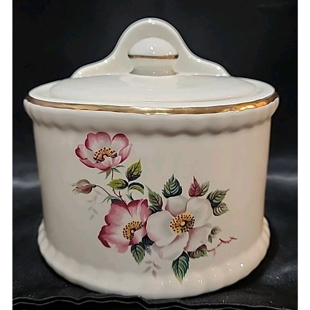 House of Webster Briar Rose dogwood Salt matches canister Box 5 inches Tall